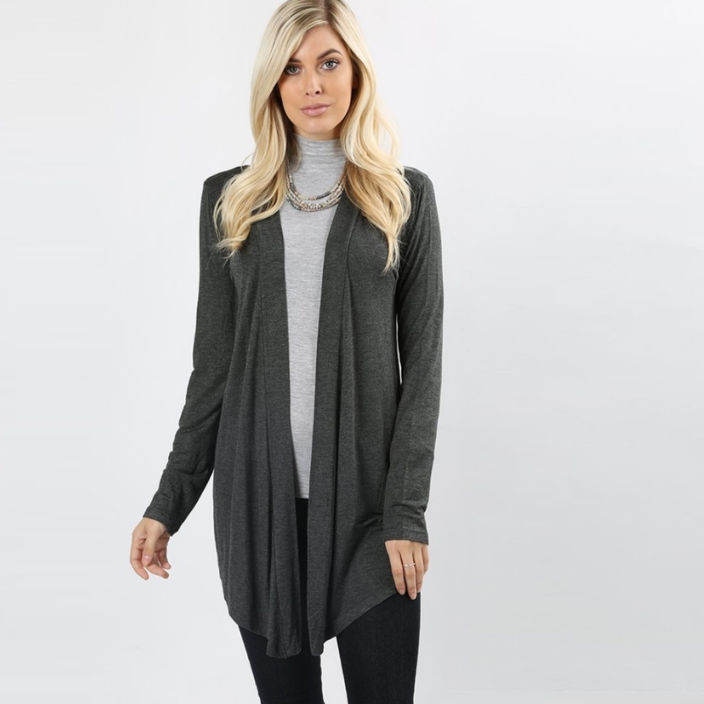 Draped Front Cardigan in BLACK - Picture 2 of 7